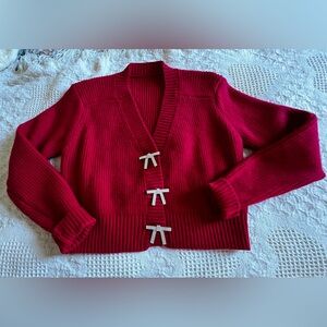 Red knit cardigan